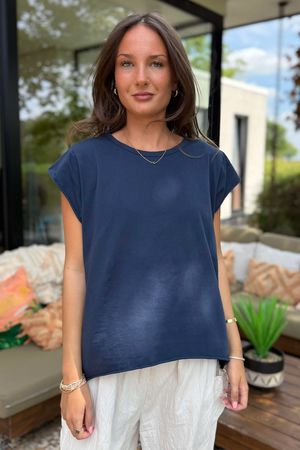 Made in Italy Classic Cotton Cap Sleeve Tee Navy